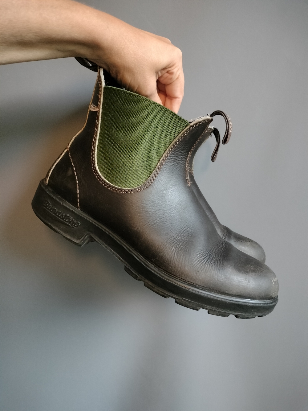 blundstone brown/green leather boots size w8 (au5)